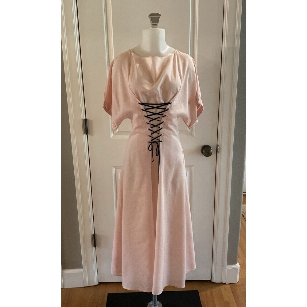 Marysia Resort Pink Micro Check Dress ‎  Lace Up Dress -Size XS